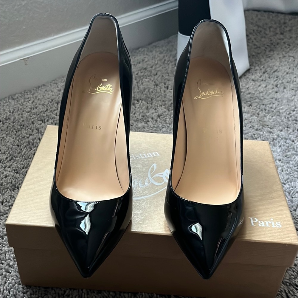 Christian Louboutin Black Patent Leather Pumps (Pigalle Follies 85)
